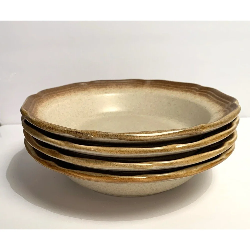 VTG Mikasa Whole Wheat E8000 Soup Bowls Ceramic EUC Pottery Stoneware Set Of 4